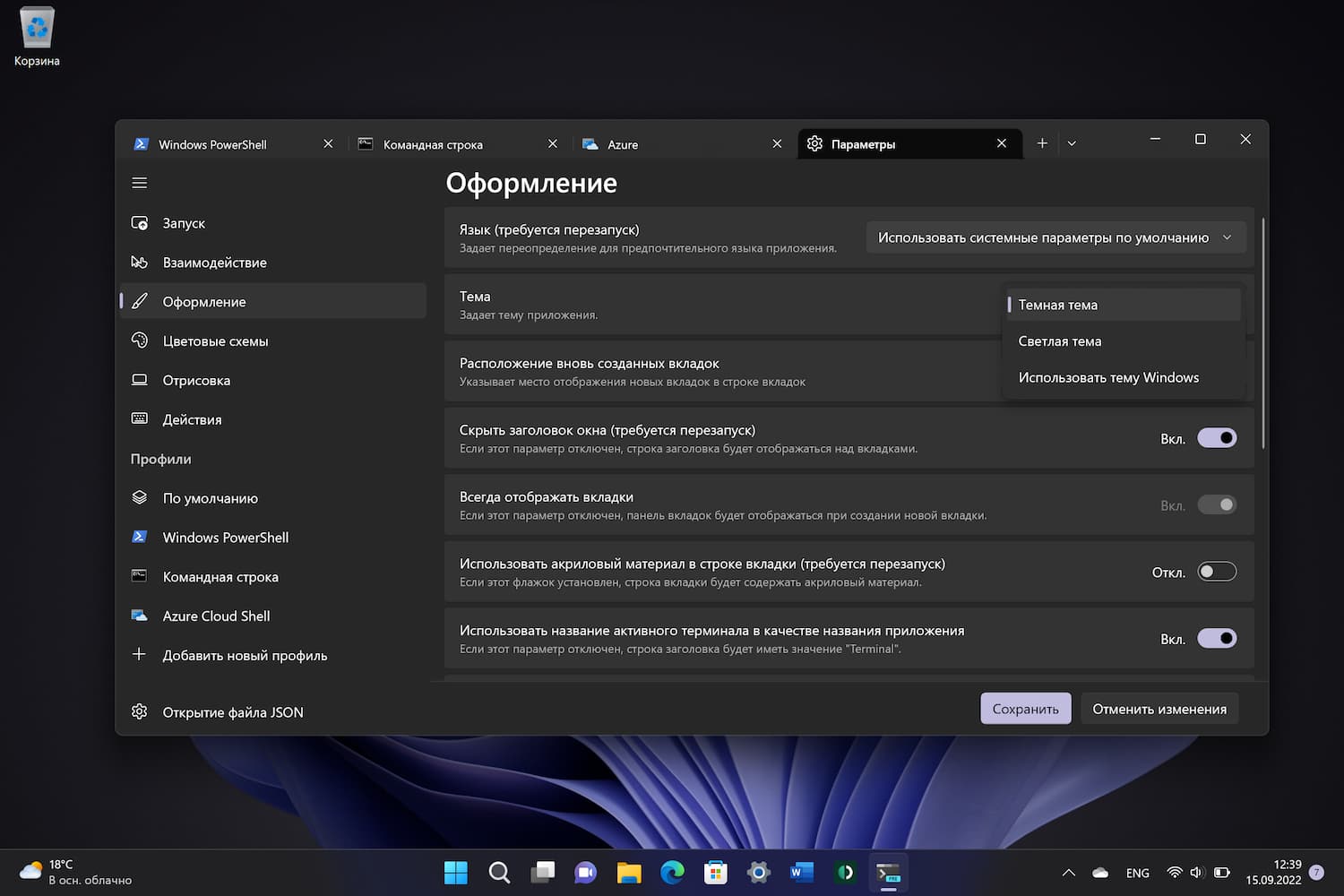 Поменялись настройки. Терминал виндовс. Terminal Windows 10. Приложение темы вкладка локально. Текущее активное окно виндовс.