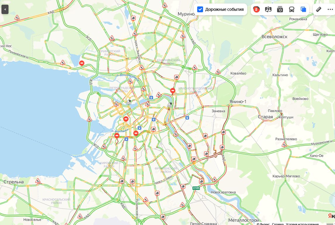 Пробки на дорогах спб в реальном времени карта онлайн бесплатно