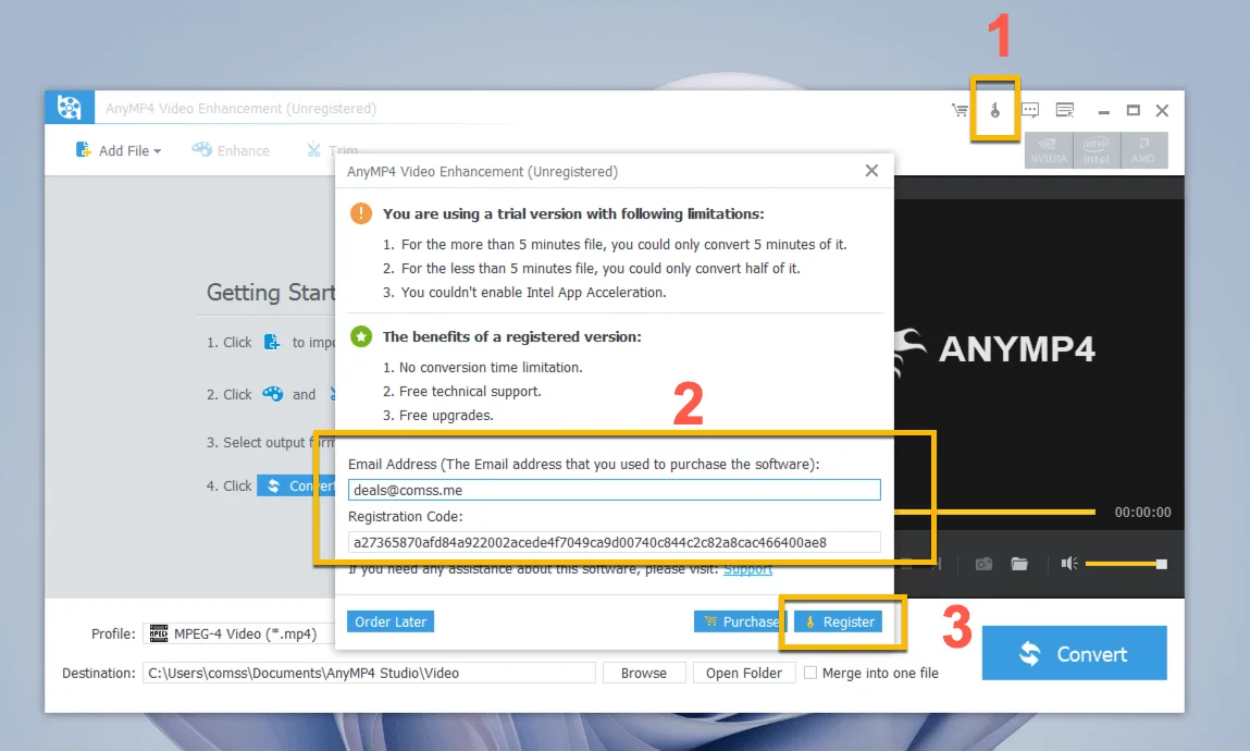 Бесплатная лицензия AnyMP4 Video Enhancement