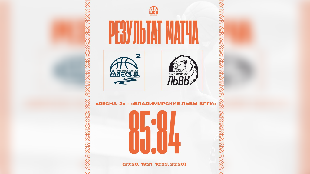 Брянская «Десна-2» вырвала победу у соперников из Владимира — 85:84