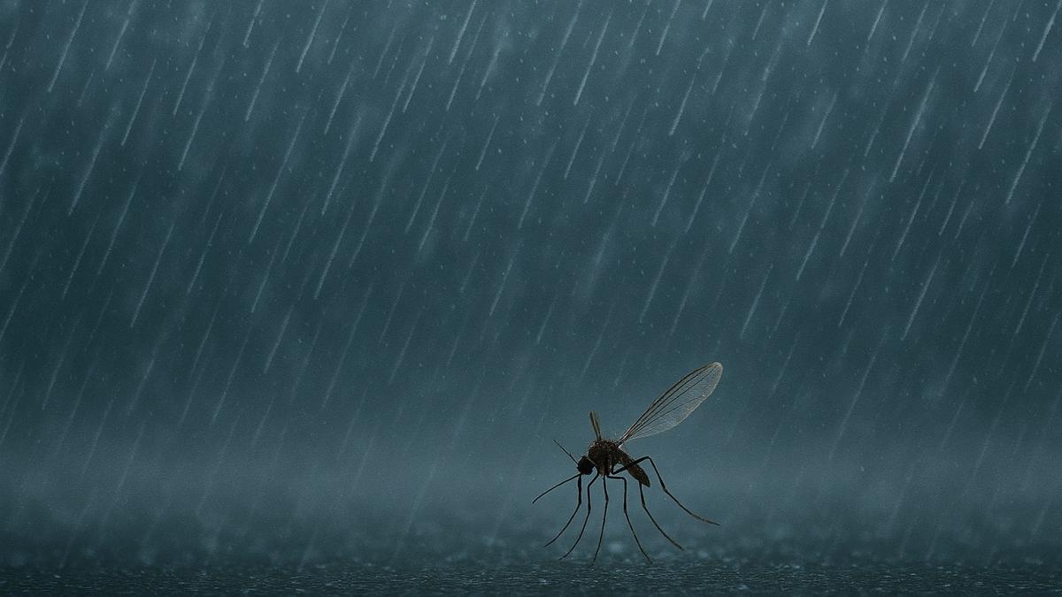 Маленький комар в дожде
