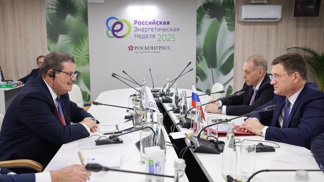 Рабочая встреча Заместителя Председателя Правительства России Александра Новака с Генеральным секретарём ФСЭГ Мохамедом Хамелем в рамках «Российской энергетической недели»