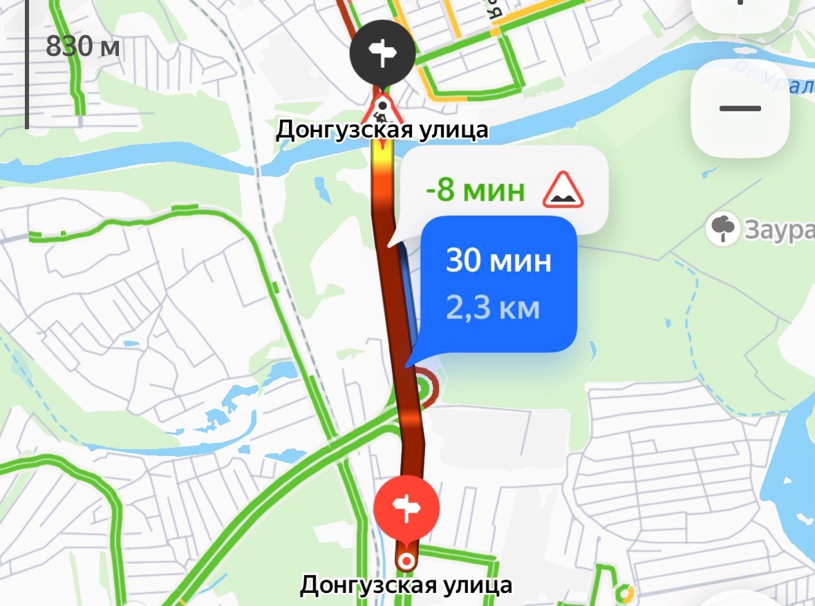 На улице Донгузской 2,3 километра придется ехать за полчаса. Фото: Яндекс карты