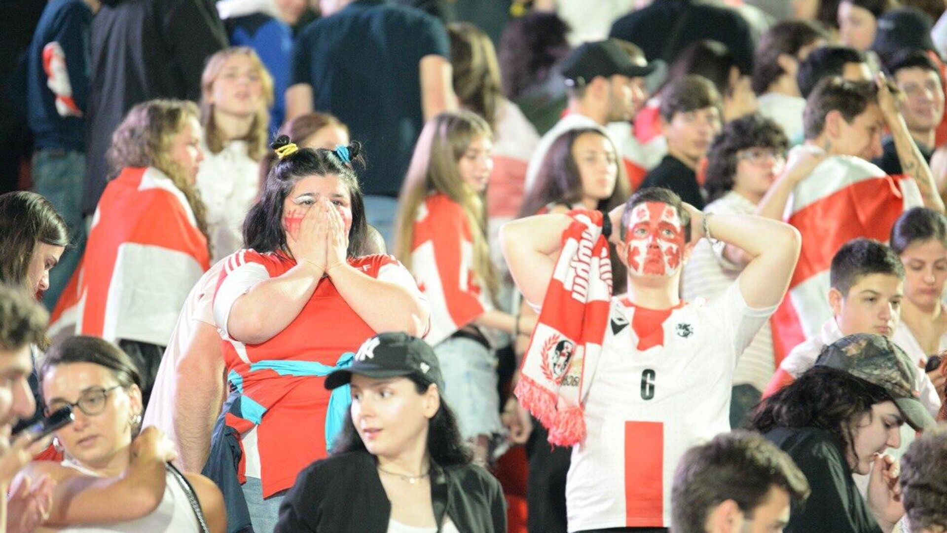 Грузинские болельщики на стадионе Месхи во время матча с Испанией на Евро 2024 - Sputnik Грузия, 1920, 12.10.2025