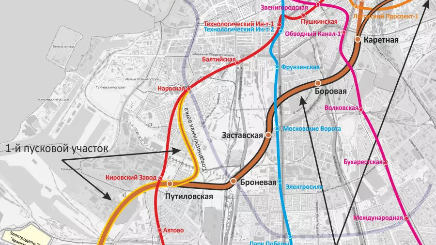 Первый участок Красносельско-Калининской линии от станции метро «Путиловская» до станции «Юго-Западная» планируется открыть в 2025 году