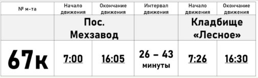 график движения автобуса 67к в самаре