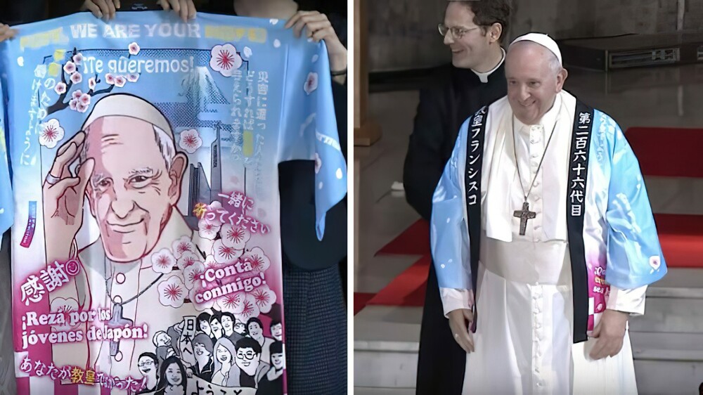 7. Когда Папа Римский Франциск посетил Японию в 2019 году, ему подарили изготовленное на заказ аниме-кимоно, которое он тут же примерил