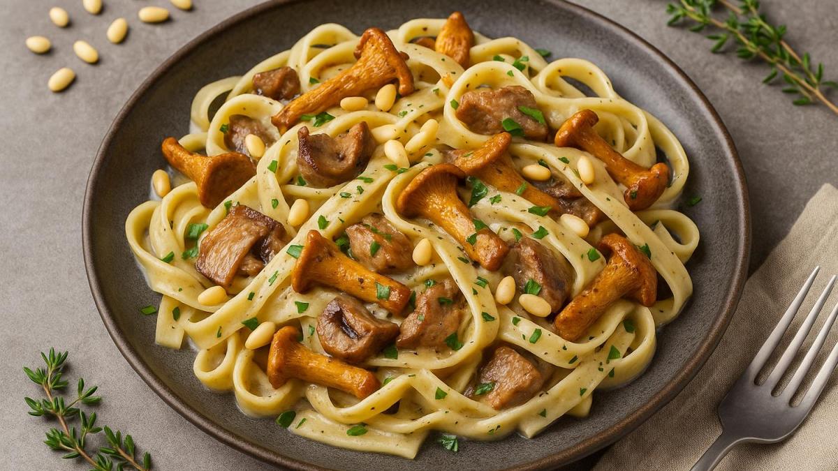 Паста с лесными грибами и кедровыми орешками