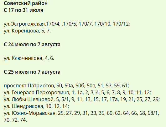 Воронеж где отключат воду в августе