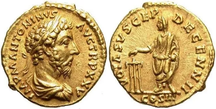 Ауреус Марка Аврелия 161 - 180 гг. нашей эры. Источник: goldadvert.com