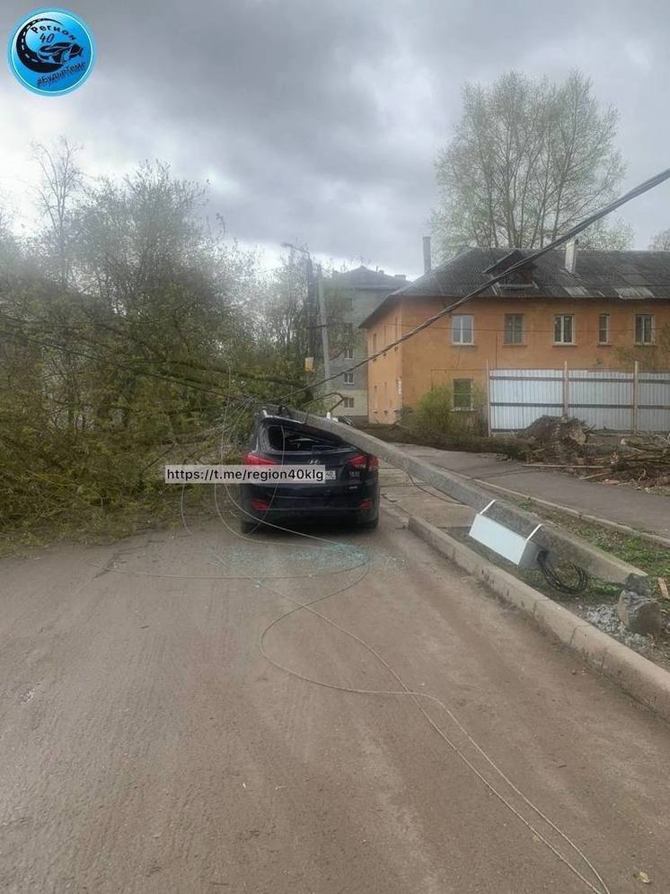 В Калуге столб упал на машину