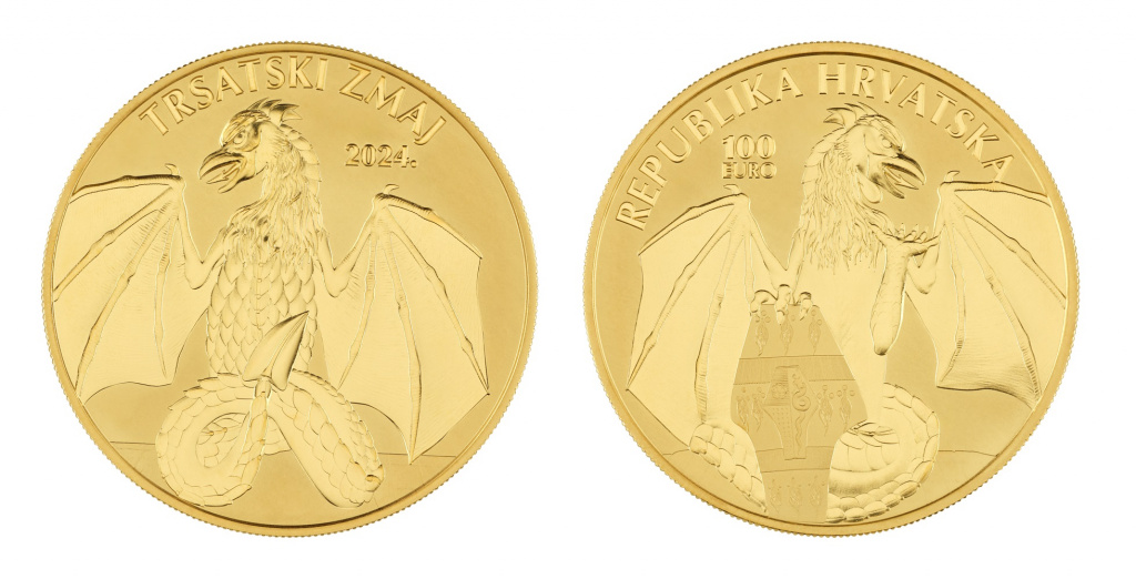Василиск, защитник Траста, на золотых 100 евро. Хорватия