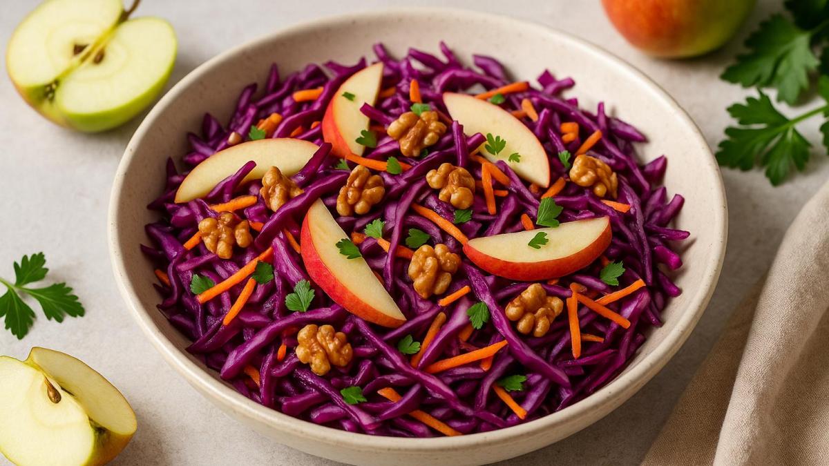 Салат с красной капустой и яблоком