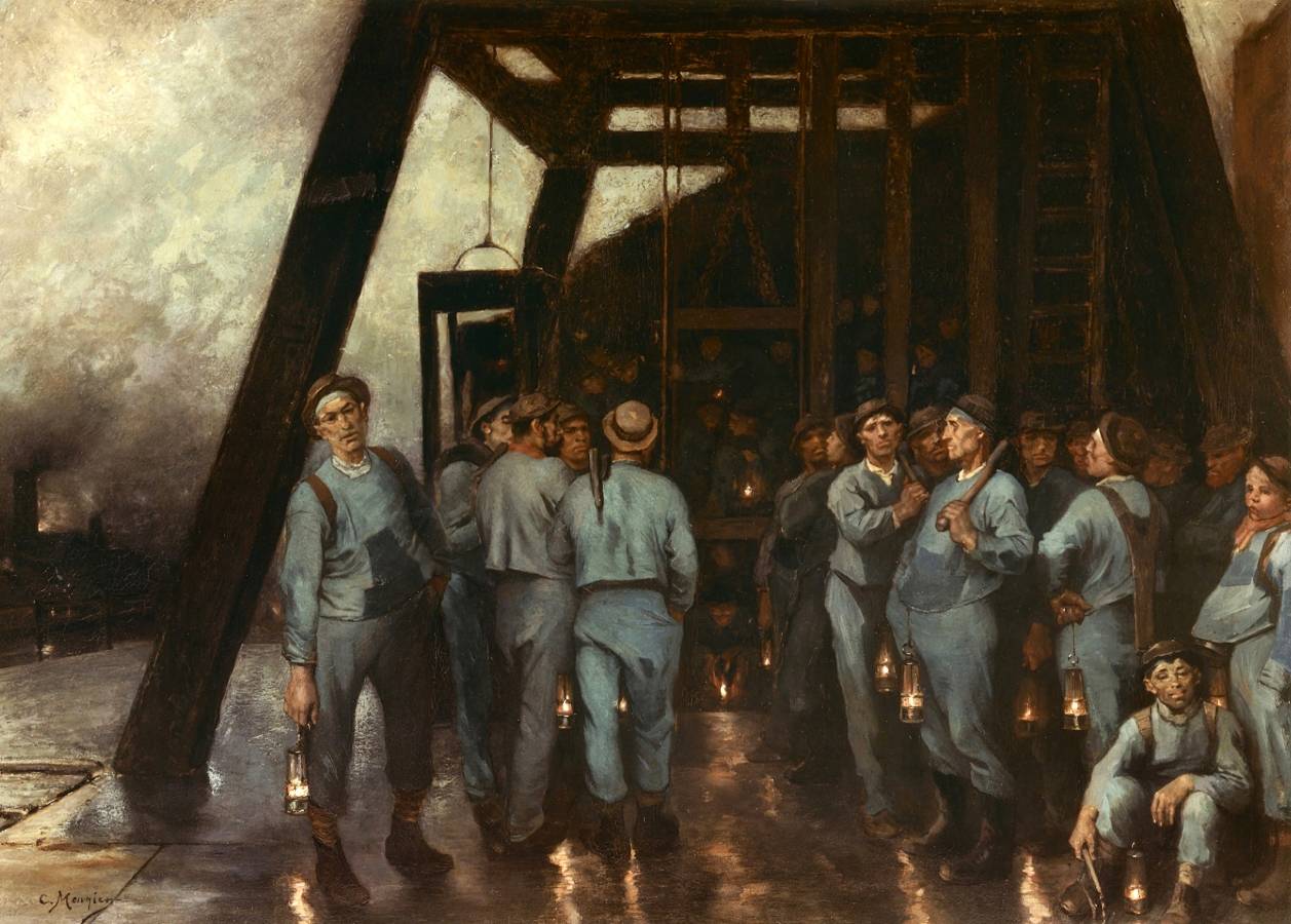 Константин Менье. Спуск шахтеров в шахту. 1882