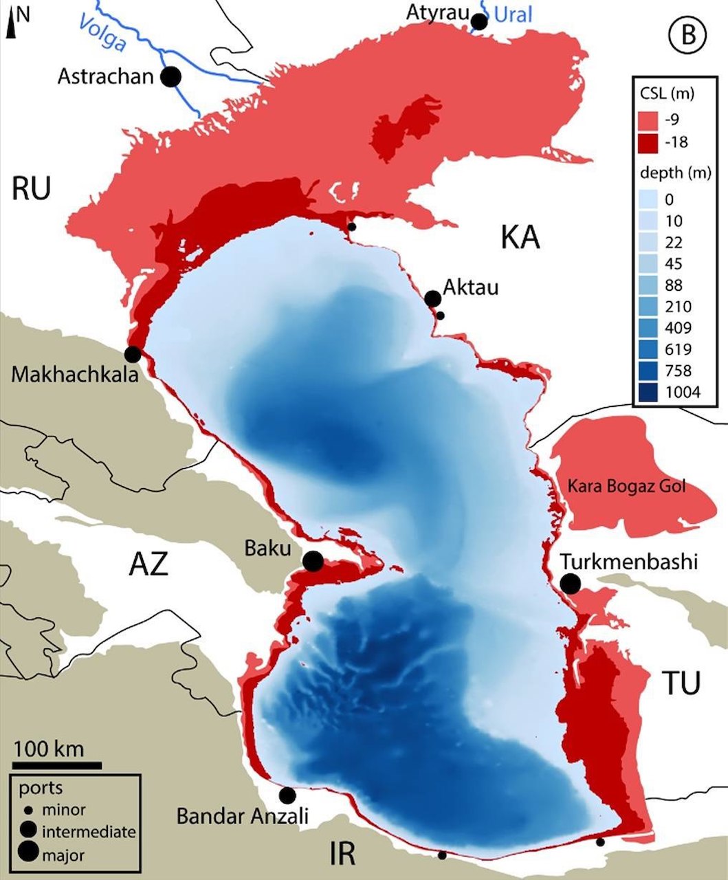 Кто граничит с каспийским морем карта