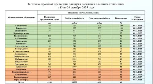 Выполнение плана по заготовке дров на территории региона