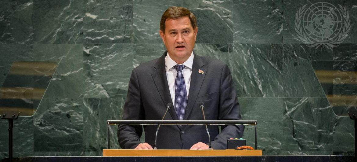 Министр иностранных дел Беларуси Михаил Рыженков на сессии Генеральной Ассамблеи ООН.