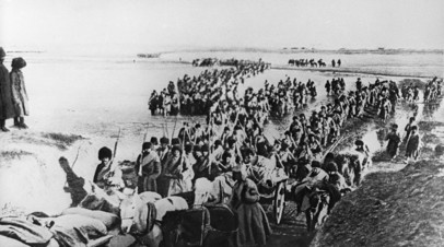 Русско-японская война 1904—1905 годов за контроль над Маньчжурией и Кореей. Переправа русской армии через реку Хуанхэ в Китае