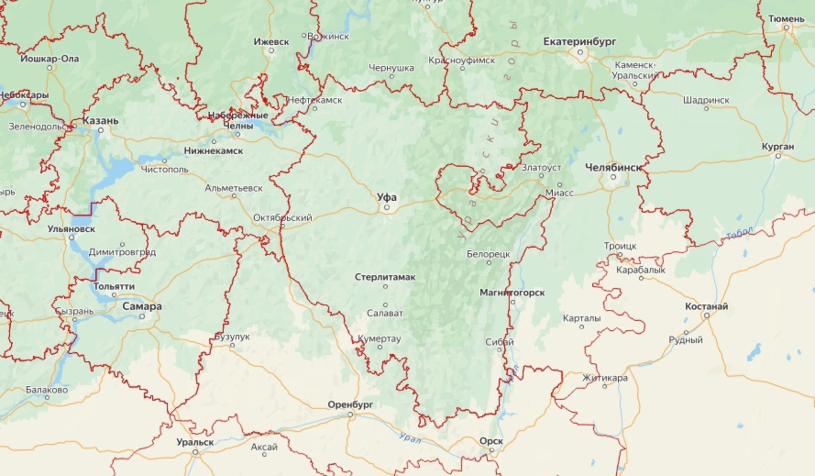 Карта башкирии и татарстана граница