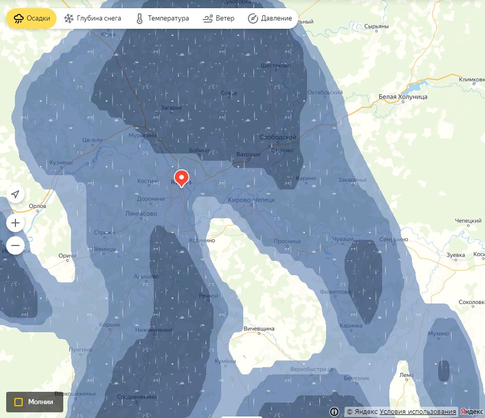 Карта осадков Кировская область. Карта туч.