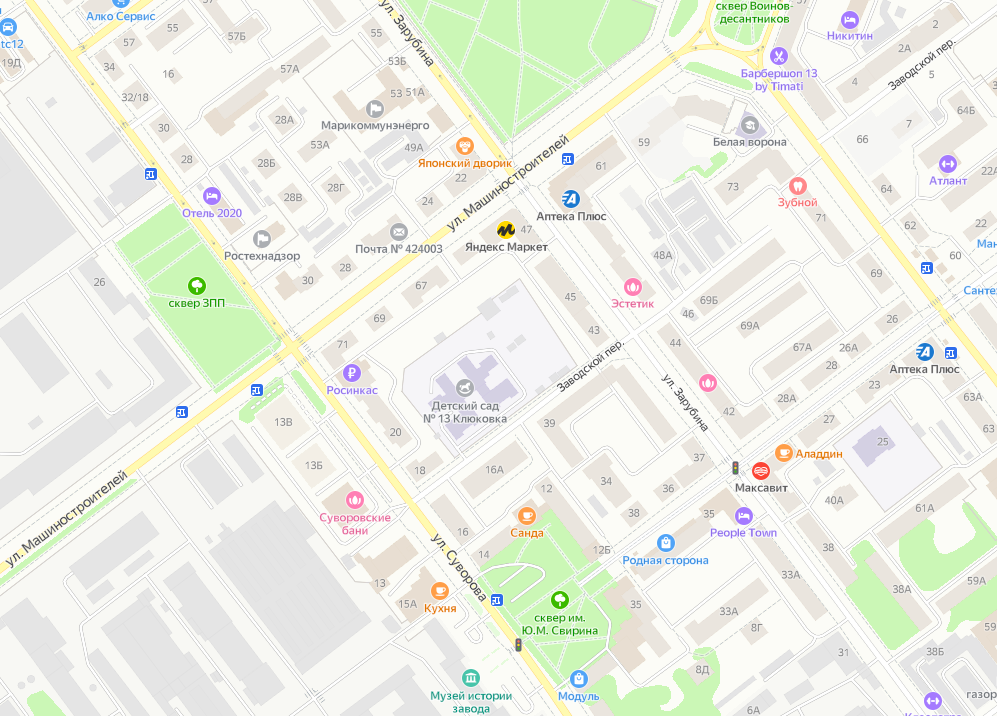 Карта йошкар ола панорама. Зарубина 51 на карте Йошкар Олы. Зарубина 36 Йошкар-Ола на карте. Машиностроителей 131 Йошкар-Ола на карте