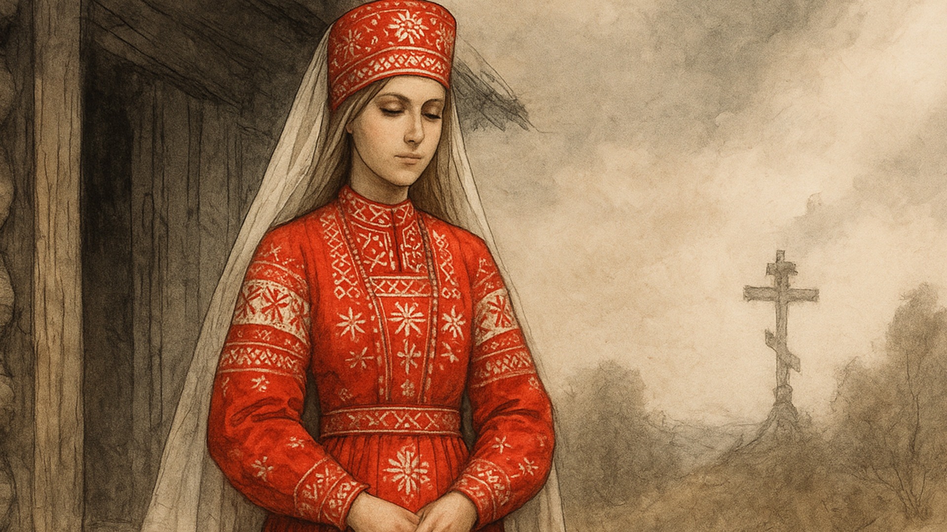 Венчальный наряд на Руси чаще всего был красным.