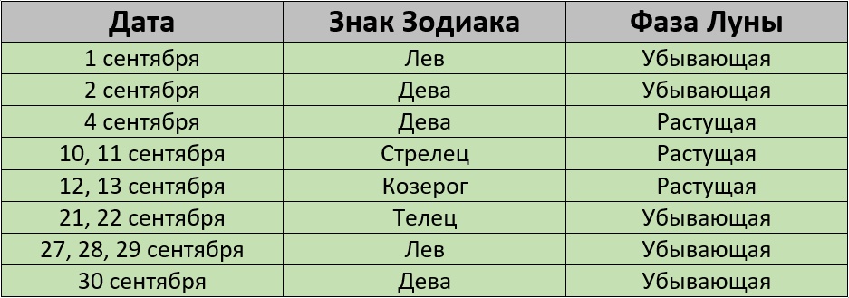 Лунный календарь покраски на сентябрь 2024