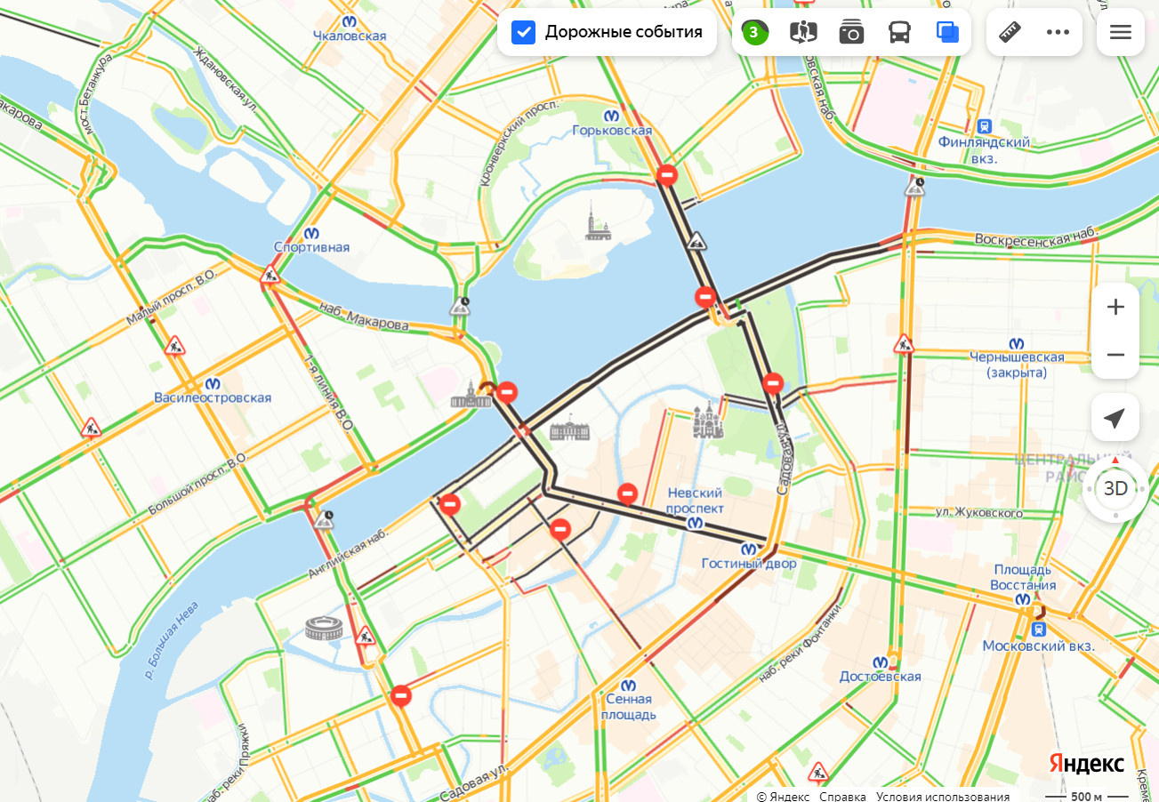 Схема перекрытия движения в спб сегодня на карте