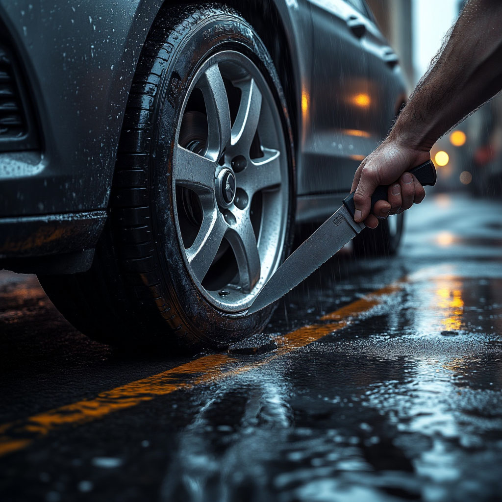 Нюрбинец порезал все четыре колеса машины ДПС