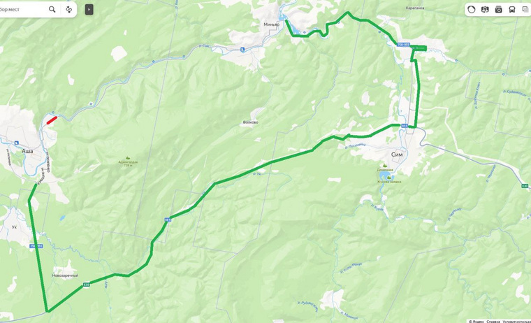 План объезда подтопленных дорог у города Аша