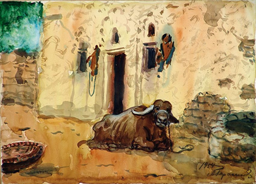 Александр Герасимов. Индийская деревня (фрагмент). 1954