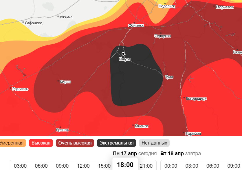 Карта березовой пыльцы в воздухе