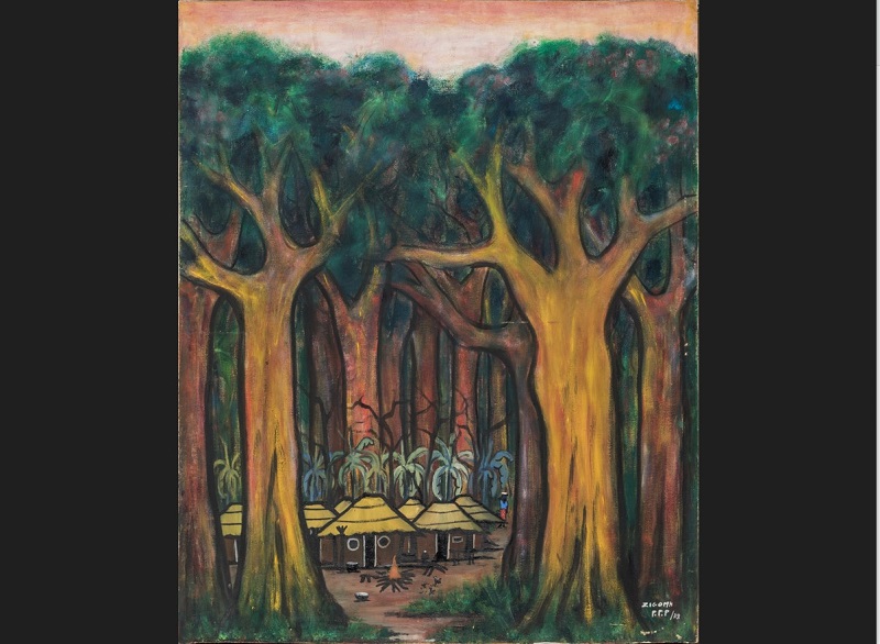 Зигома Ж. Деревня в лесу. Конго, Браззавиль. Нач. 1970-х гг. Хб ткань, смеш. Техника.jpg