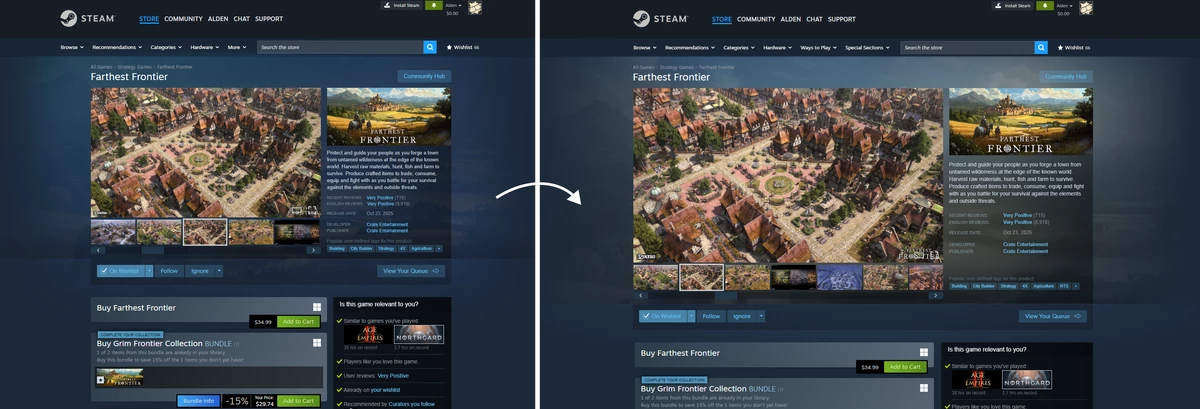 Steam обновил страницы игр — они стали шире, и обновил плеер