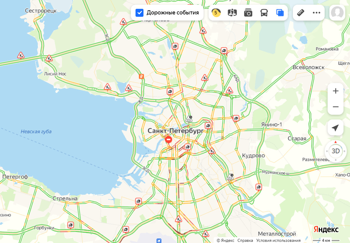 Карта с пробками спб онлайн в реальном