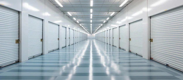 A corridor inside a warehouse dedicated to selfstorage