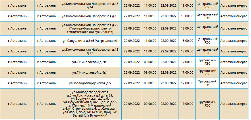 выключение света астрахань
