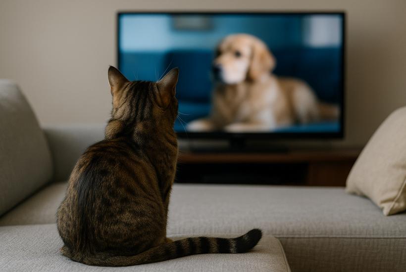 Кошка смотрит телевизор