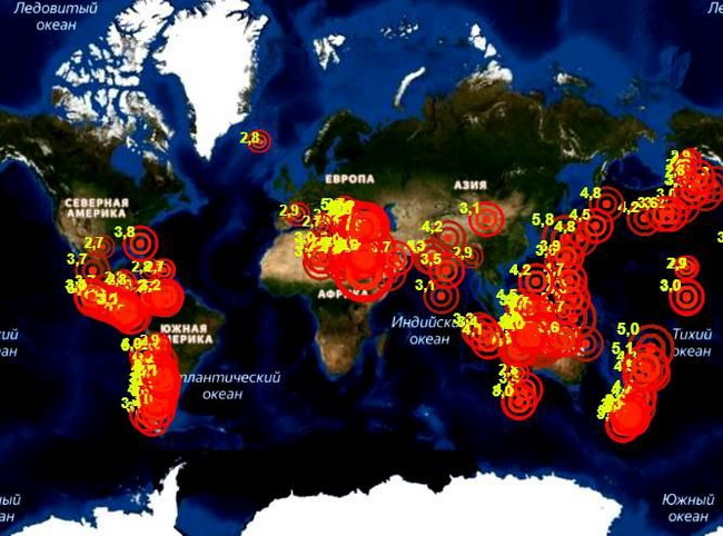 Карта подземных толчков