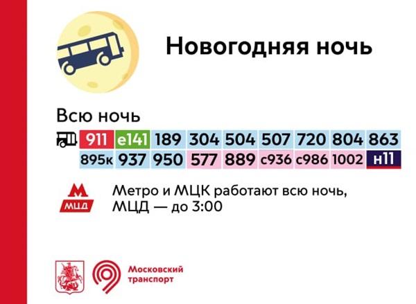 В ночь с 31 декабря 2024 года на 1 января 2025 года общественный транспорт в Москве будет функционировать по особому расписанию