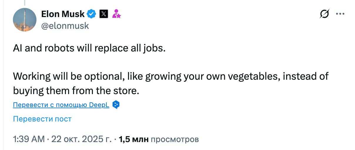 В будущем людям не придётся работать благодаря роботам и ИИ, — Маск | Русская весна