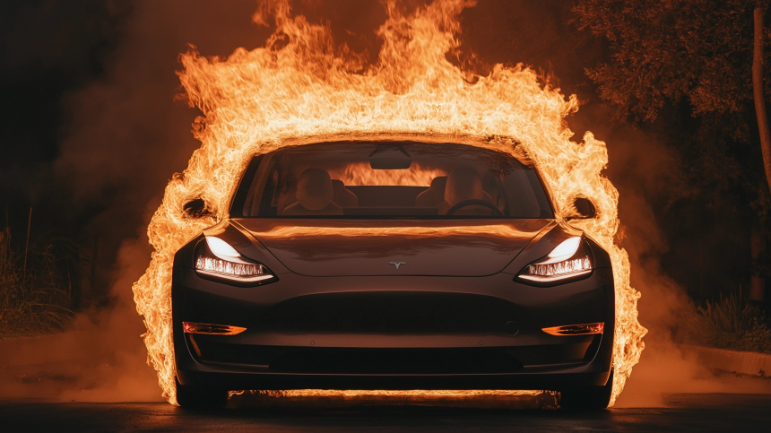 Сразу семь автомобилей Tesla сгорели на севере Германии