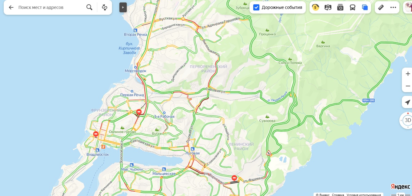 Карта владивостока с пробками онлайн
