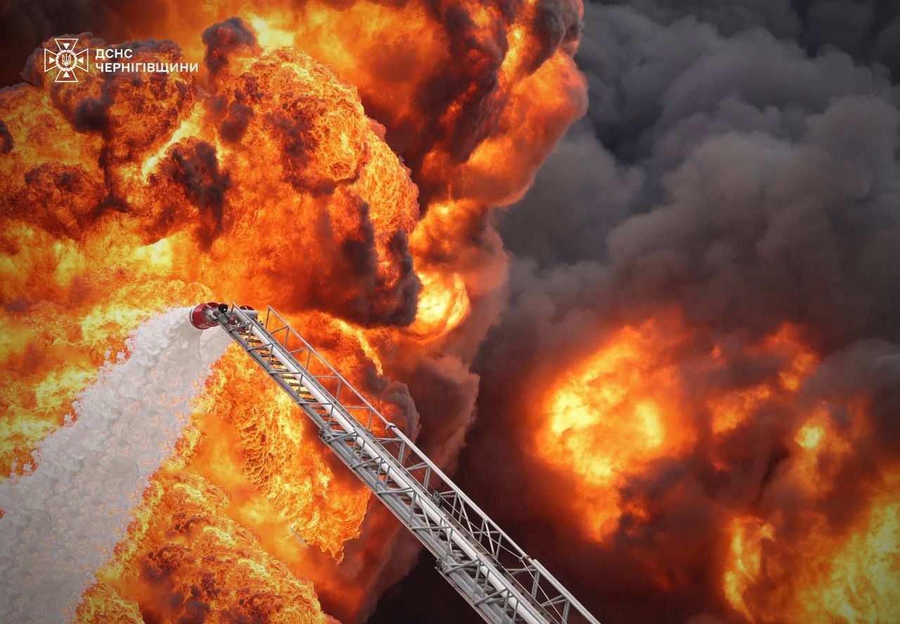 Огненный ад в черниговских Прилуках: после атаки полыхает нефтебаза (ВИДЕО)