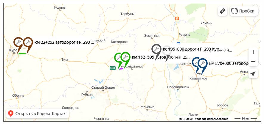 Карта курск воронеж