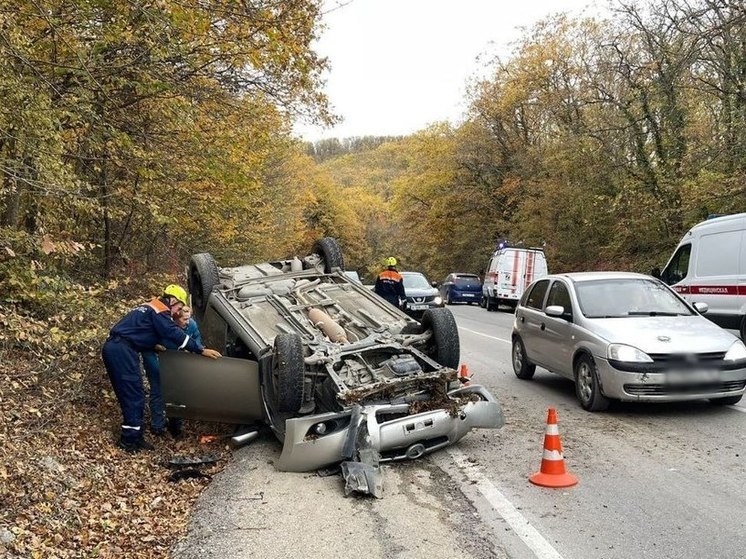 В Крыму легковушка съехала на обочину и перевернулась