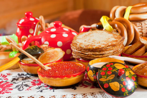 pancake with caviar and tea