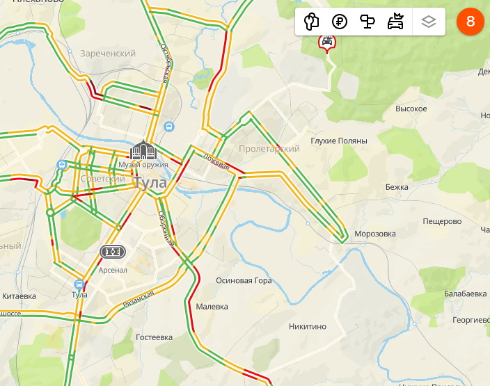 Тула пробки сейчас онлайн карта смотреть в туле