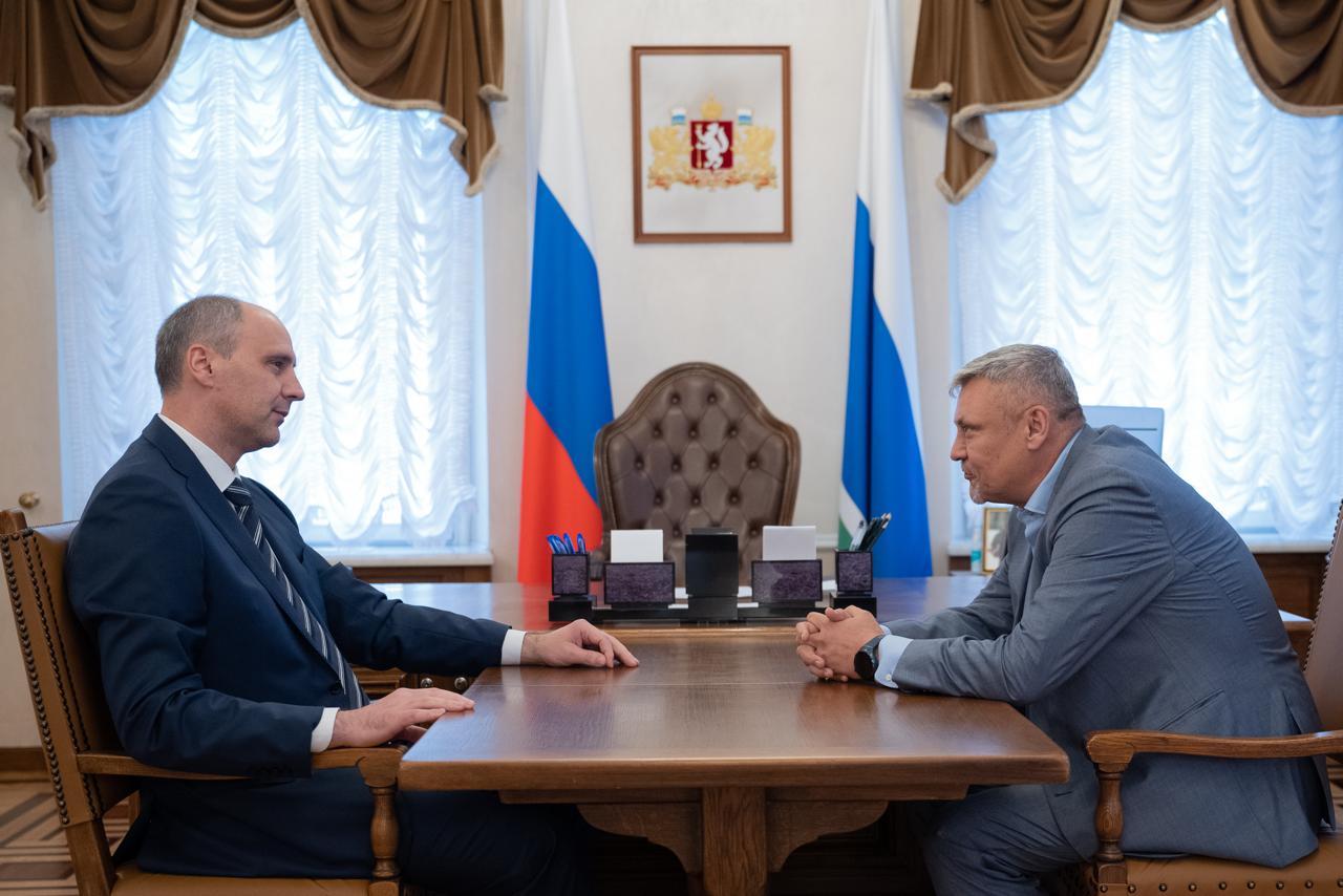 Денис Паслер на встрече с главой РУСАЛа Евгением Никитиным 