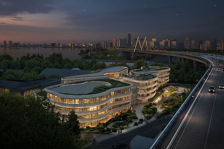 Авторы особое внимание уделили восприятию объекта с моста «Миллениум» и предусмотрели прекрасное решение с устройством зеленой кровли